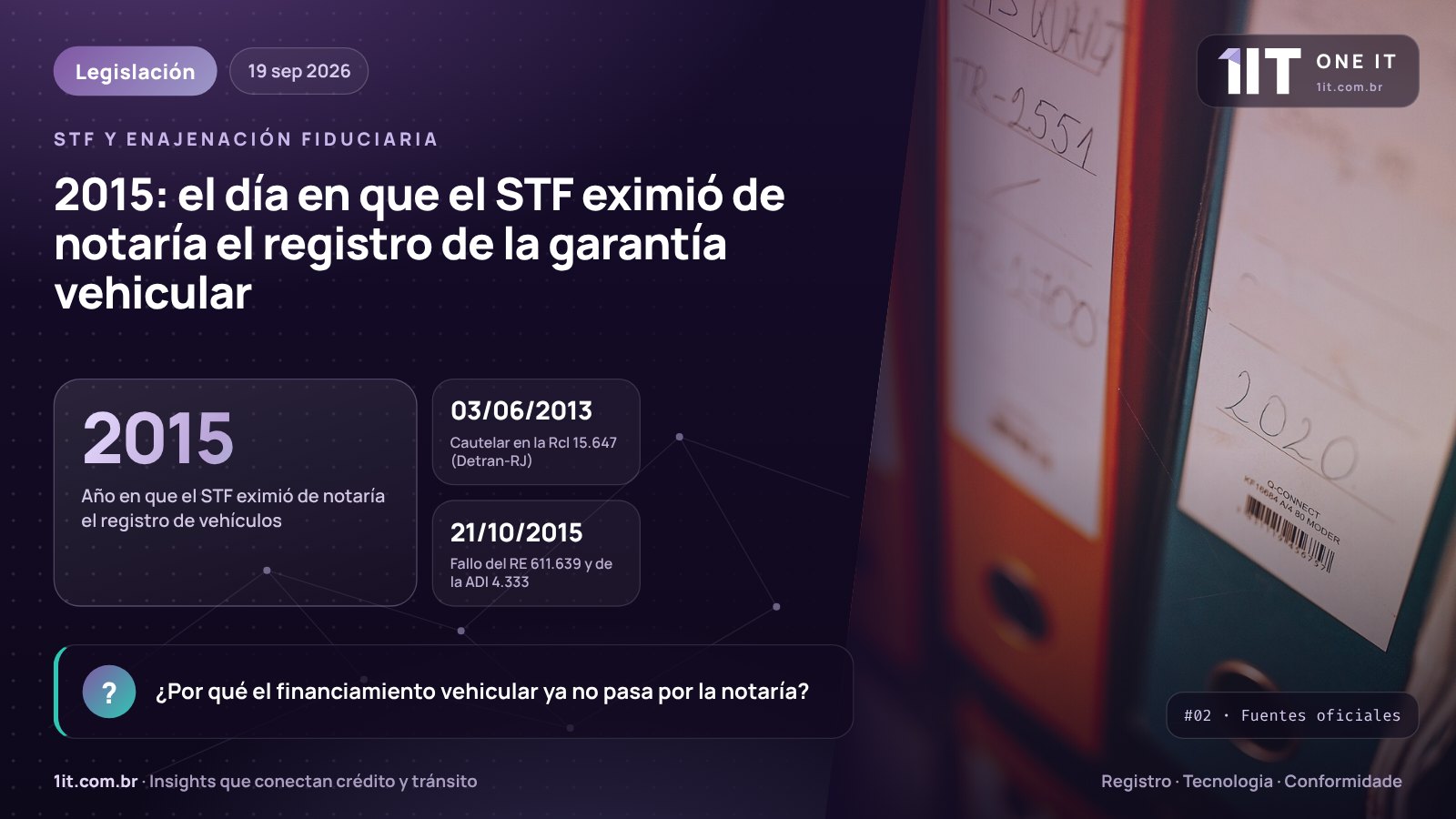 Infografía One IT — 2015: el día en que el STF eximió de notaría el registro de la garantía vehicular