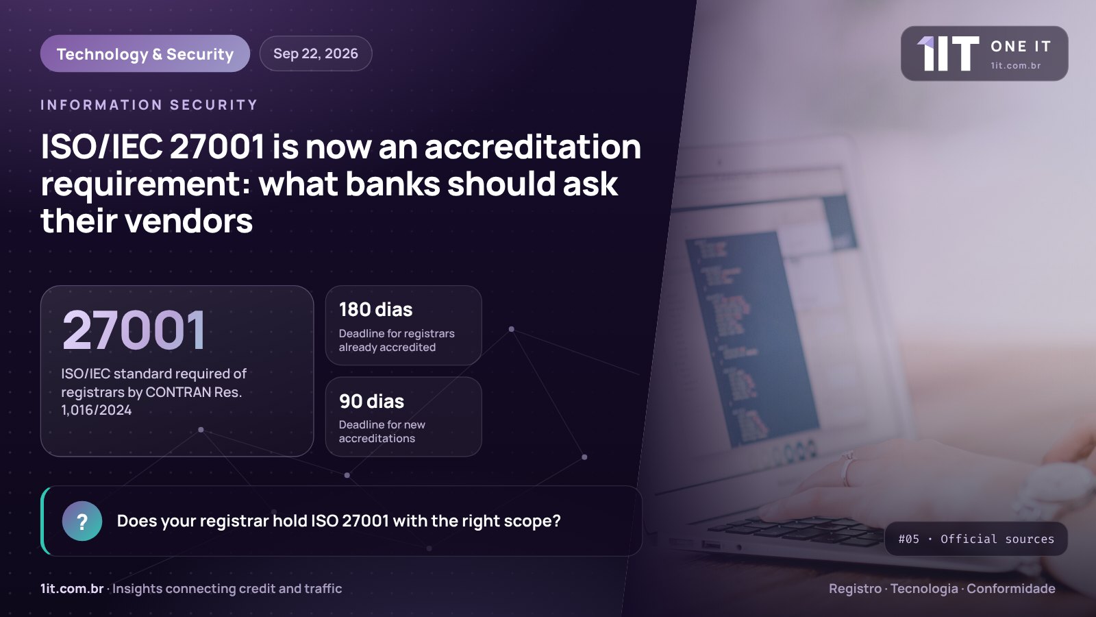 One IT infographic — ISO/IEC 27001 is now an accreditation requirement: what banks should ask their vendors