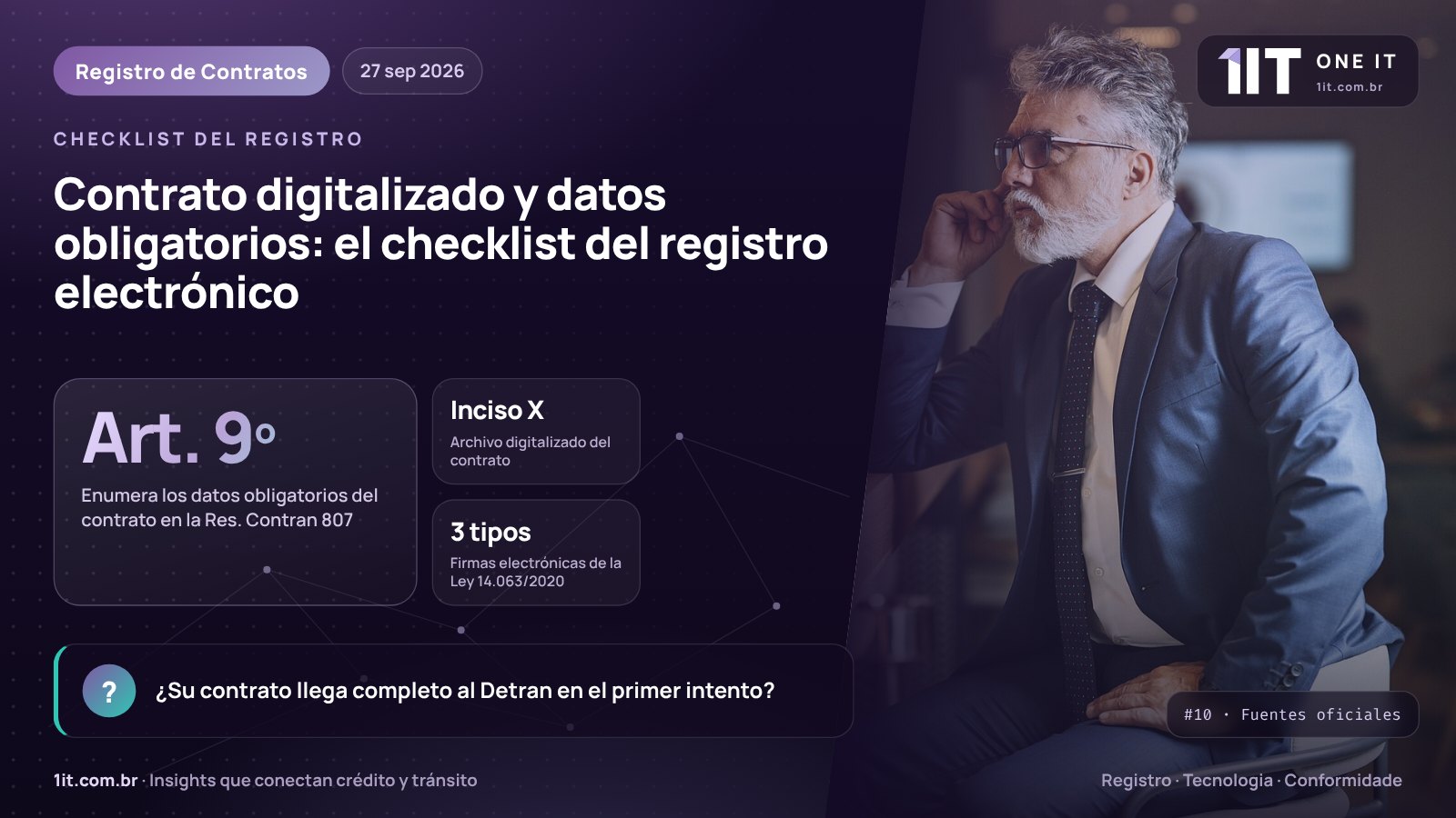 Infografía One IT — Contrato digitalizado y datos obligatorios: el checklist del registro electrónico
