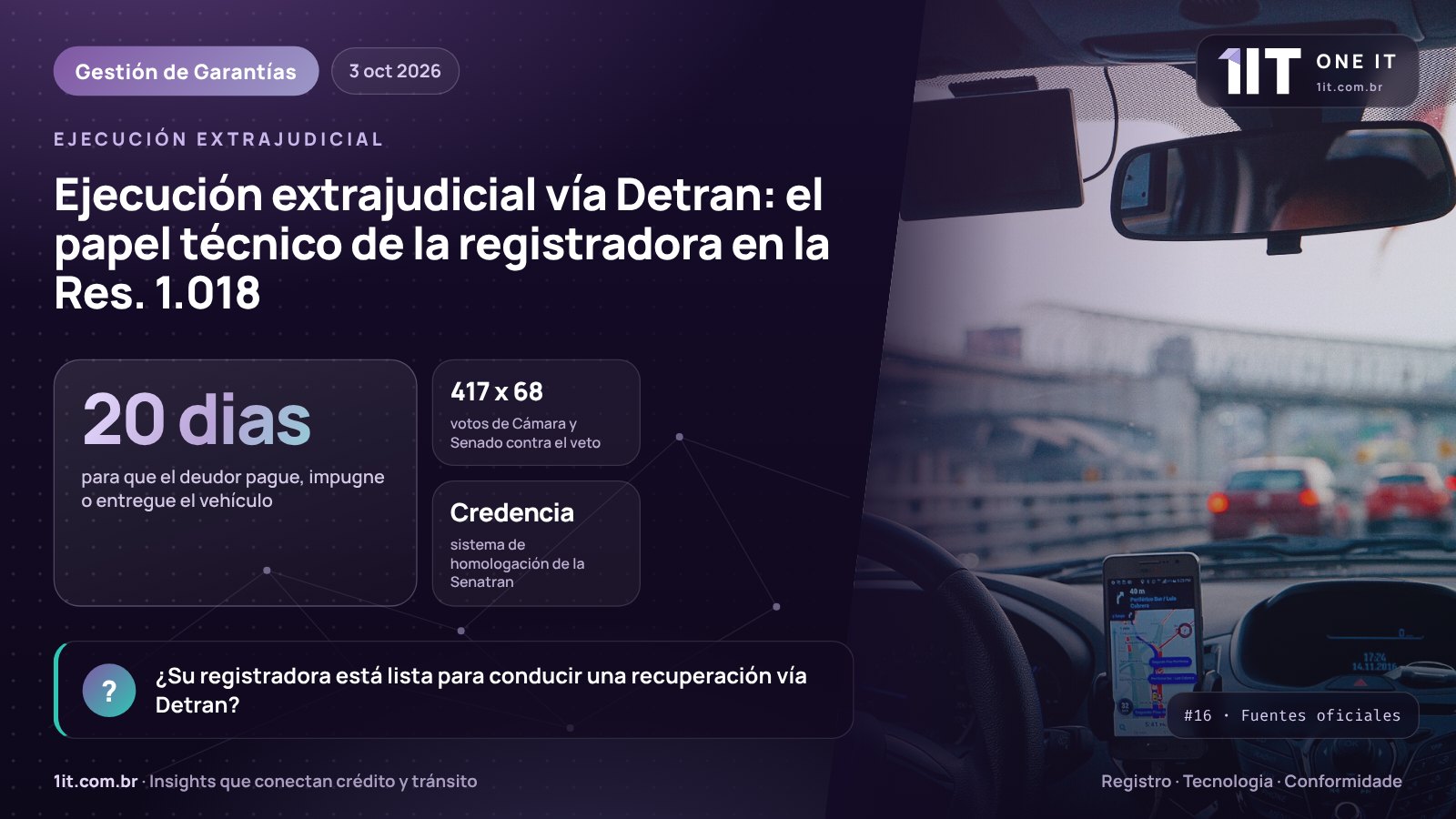 Infografía One IT — Ejecución extrajudicial vía Detran: el papel técnico de la registradora en la Res. 1.018