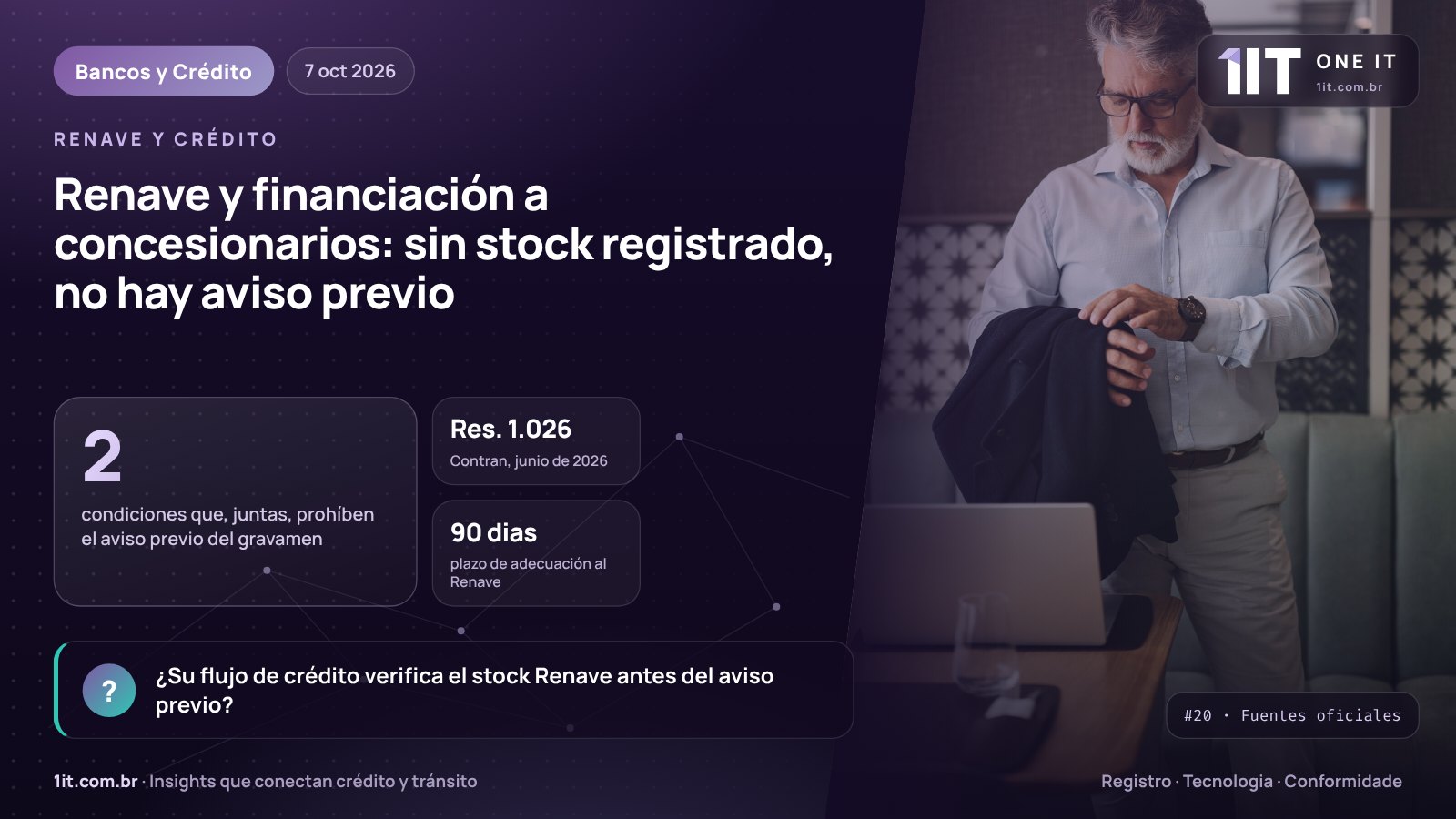 Infografía One IT — Renave y financiación a concesionarios: sin stock registrado, no hay aviso previo