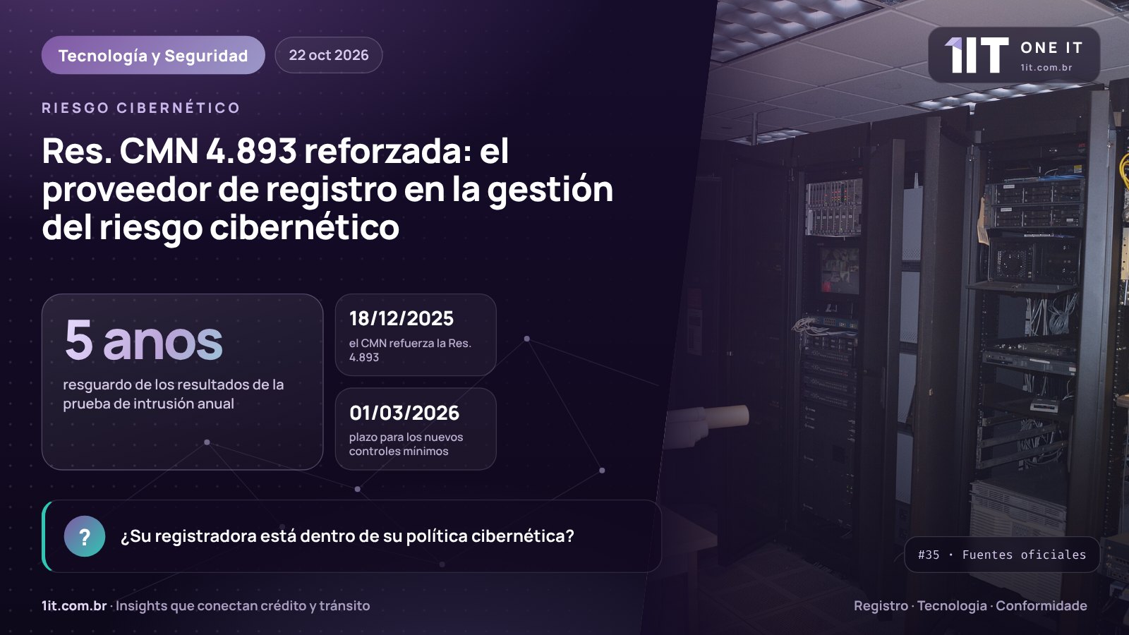 Infografía One IT — Res. CMN 4.893 reforzada: el proveedor de registro en la gestión del riesgo cibernético